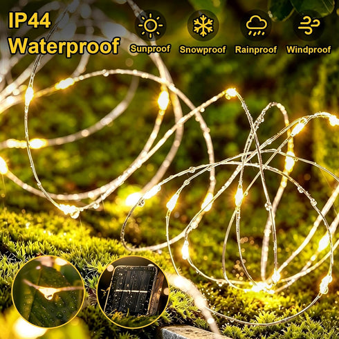 4 Pack 33ft 100 8 QITONG Solar Fairy Lights, Each LED Warm White Christmas Light Outdoor Waterproof, Modes Silver Wire