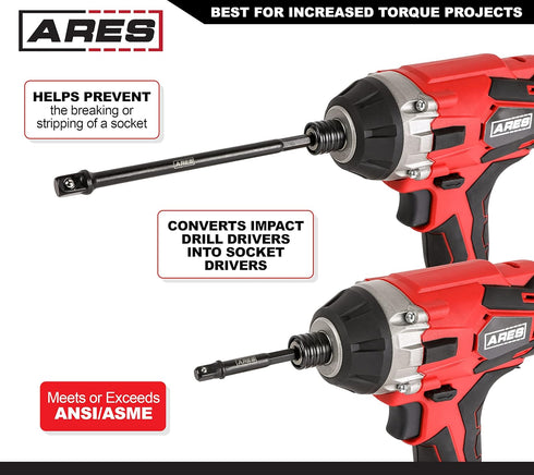 ARES 22025 6-Piece 3-Inch and 6-Inch Impact Grade Socket Adapter Set, Turns Impact Drill into High Speed Socket Driver