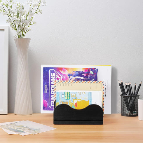 DRASTAR Mail Organizer Countertop, Letter Holder for Desk, 3 Slots Black Small File Holder for Home Office