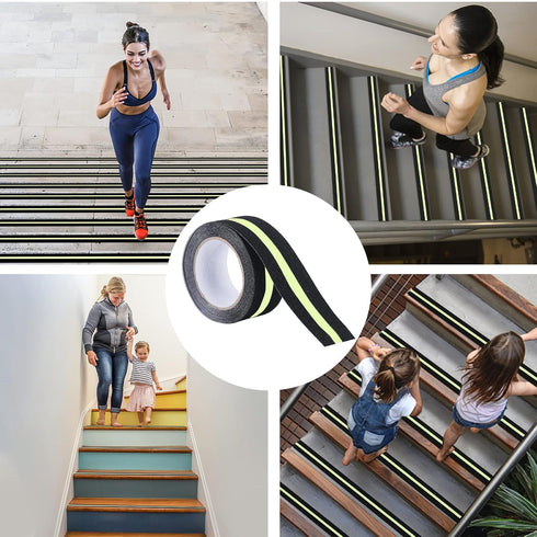 COSIMIXO 2" x 16.5FT Anti Slip Tape with Glow in The Dark Stripe, Non Skid High Traction Adhesive for Stairs,