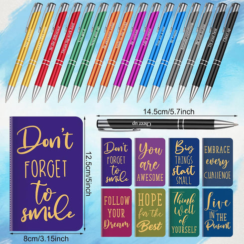 Funrous 32 Pcs Motivational Quote Pens Inspirational Notepads Mini Motivational Journal with Ballpoint Pen Small Notebooks Gift Set for Student Men Women, School Office Home Travel Gift (Simple)
