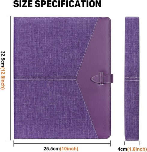 Toplive Padfolio 3 Ring Binder Organizer - A4/Letter Size PU Leather Business Portfolio Folder for Women, Purple