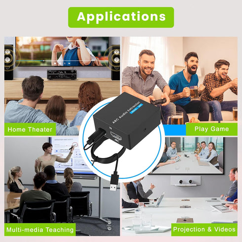 Tihokile 192KHz Toslink/Optical+3.5mm Speaker/Soundbar/Headset ARC Audio Extractor, HDMI ARC to AUX Output, HDMI