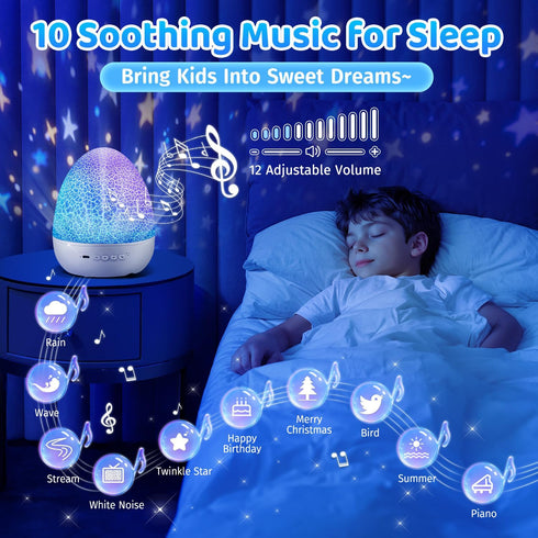 Dinosaur Night Light for Kids, 10 Musics + 6 Films Kids Night Light Projector, 126 Lighting Effects + Remote, 360