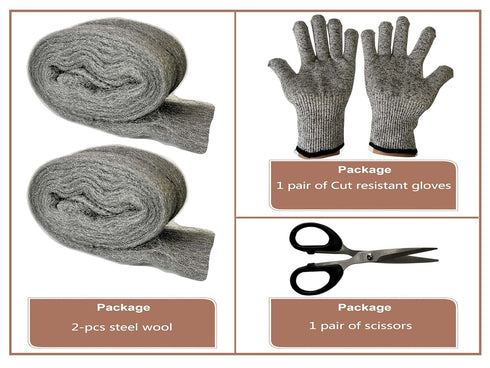 Steel Wool 2-Piece Set (3 inches x 10 feet), Block Holes, Clean Rust Prevention Tools, Polishing Kit Included