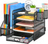Marbrasse Desk Organizer with File Holder, 5-Tier Paper Tray Organizer with Drawer and 2 Pen Holders for Office Supplies