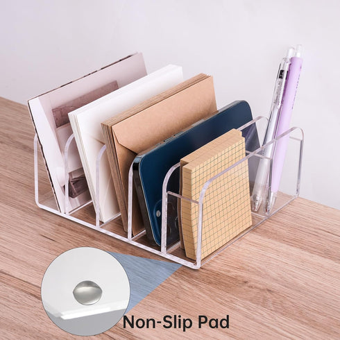 NiHome Spacious Clear Acrylic Desk Mail Sorter, Multipurpose Organizer for Office Supply & Pen Storage