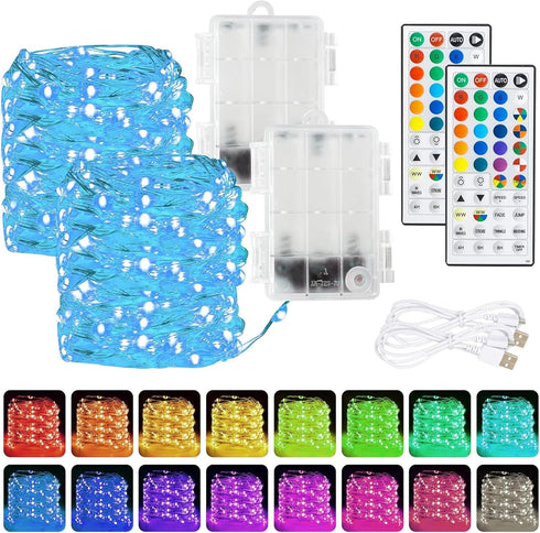 Dazzle Bright Color Changing Fairy Lights Battery Operated, 2 Pack Total 40FT