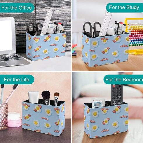 Generic Fried Eggs And Bacon Desk Organizer Leather Pen Holder Desktop Storage Makeup Drawer for Remote Control