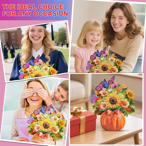 velovibe 3D 12 Inch 1:1 10 100% Pop Up Card, Flower Bouquet Card, Diy Butterflies, Safe and Biodegradable Material