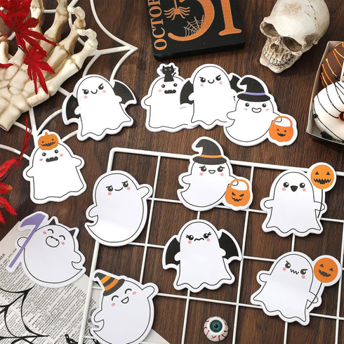 Whaline 24 Packs Halloween Sticky Notes, Cute Boo Ghost Notepads, 12 Designs Trick or Treat Memo Pads