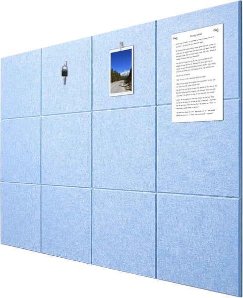 Felt Wall Tiles Bulletin Board - Large Cork Board Alternative, 12 Pack 11.81”x11.81”x0.47” for Home Office School