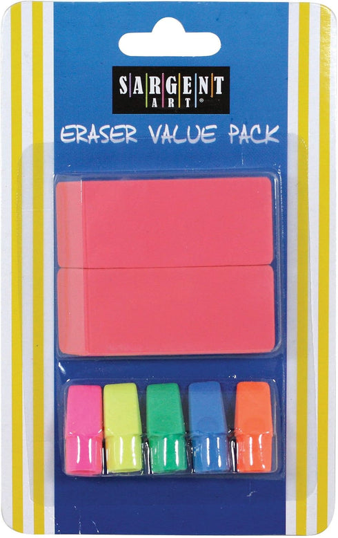 Sargent Art 36-1014 Combo Pack, 2 Pink Erasers and 5 Cap Erasers