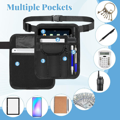 Server Waist Pouch with Adjustable Belt Serving Apron Bag with Four Pockets, One Key Chain and Two Pen Holders