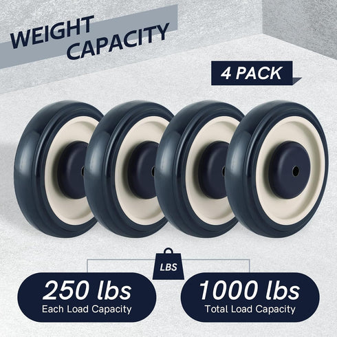 5" 4 Pack MYFULLY Shopping Cart Replacement Wheels Kit, Polyurethane Stepped and Full Tread Face Caster Wheels