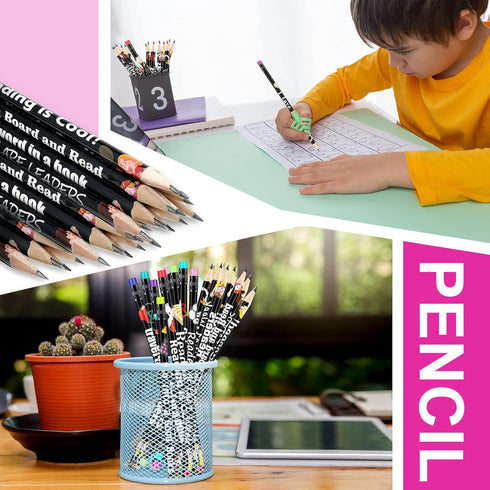 Fun Assorted Reading Pencils in Bulk, Wooden Pencils with Eraser for Kids, Classroom Reward, 150 Pieces
