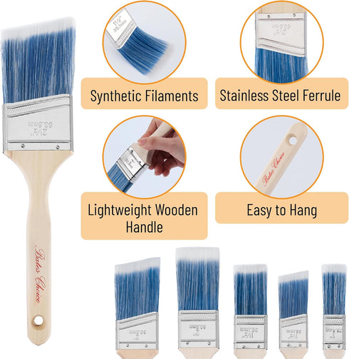 Bates Paint Brushes, 1.5-Inch, 6 Pack, Treated Wood Handle for Walls, Furniture, and Stain Painting