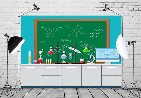 BELECO 7x5ft Fabric Science Lab Backdrop Cartoon Chemistry Laboratory Chemical Experiments Background Mad Science Fun Scientist Birthday Party Supplies Decor School Classroom Poster Banner Photo Props