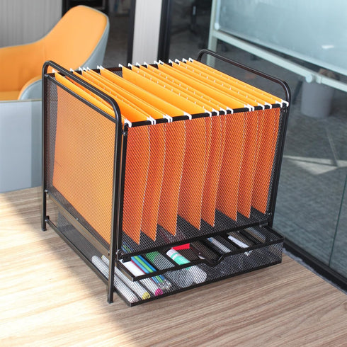 SETTFRFE Hanging File Folder Organizer with Drawer, Mesh File Bins for Hanging Files, Letter Size, Black