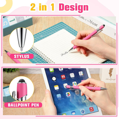 Zonon 38 Pieces Rubberized Ballpoint Pen with Stylus Tip, Soft Grip Metal Pen, Black Ink for Most Devices (Hot Pink)