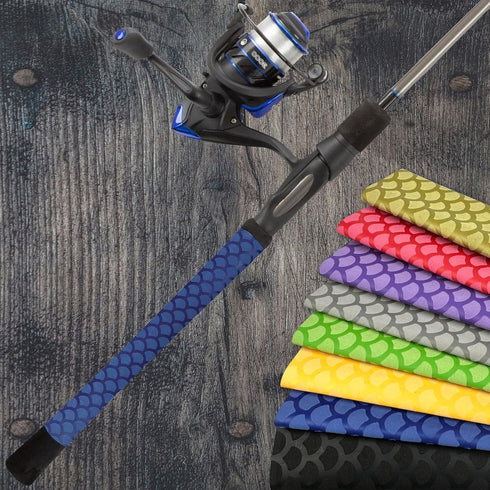 Accering Fishscale Pattern Fishing Rod Handle Wrap for Sports Racquets Paddle Handles and Kitchen Supplies (f45mm, L3.3ft, Blue)