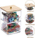 BTSKY Clear Stackable Paper Clip Holder with Bamboo Lid, 2-Layer Acrylic Office Supply Accessory Organizer