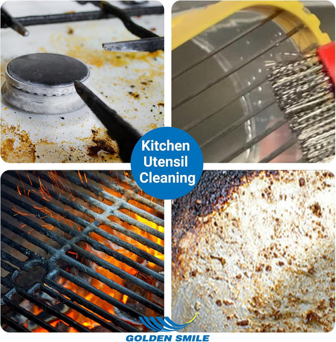 3-Pack 7" 40% GOLDEN SMILE Stainless Steel Wire Brushes - Denser Than Standard Brushes - for Heavy-Duty Cleaning: Grill