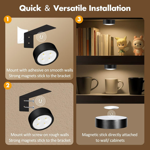 Kandicyar 6Pcs Dimmable 3 Picture Lights for Wall Battery Operated, Magnetic Led Painting Light with Remote and Timer