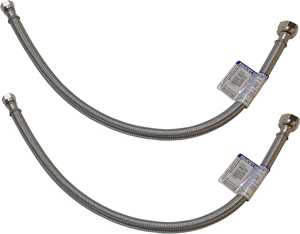 Eastman 20" Supply Line Steel Flex Long Faucet Connectors, 2 Pack, 1/2" FIP x 3/8" Comp