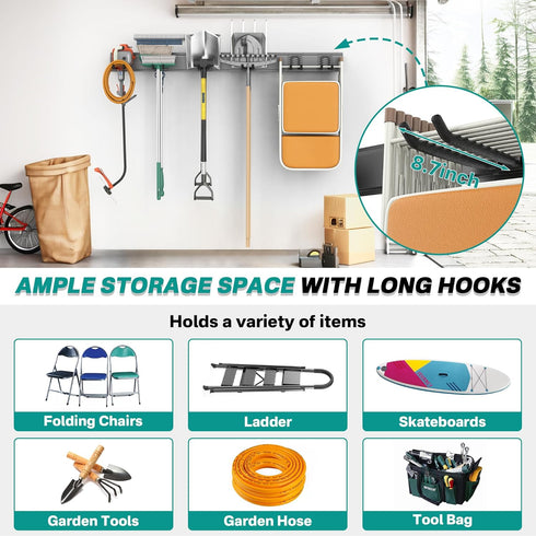 6 450lb, 48inch EVERHANGER Garage Tool Storage Organizer, Wall Mount Garden Tool Rack Organization, Heavy Duty Folding