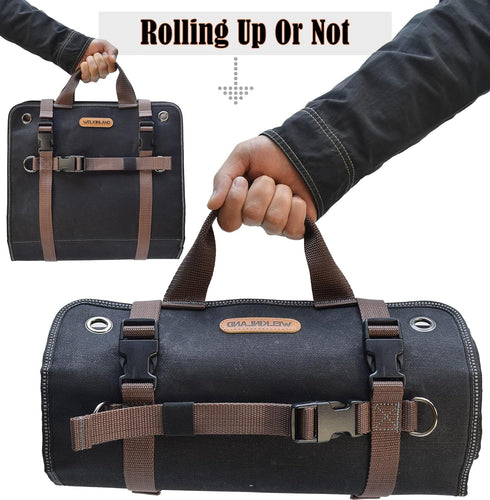 15-Pockets 15L WELKINLAND Heavy-Duty Waxed Canvas Tool roll, Tool Wrap Roll, Tool Up Roll Bags, Tool Bag Roll, Tool