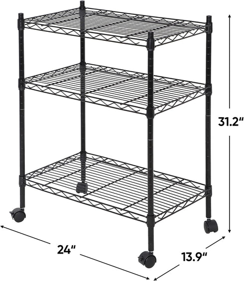 3-Shelf (24L 14W 31H) SUPER DEAL Adjustable Heavy Duty Storage Wire Shelving Unit with Wheels, Metal Organizer Wire