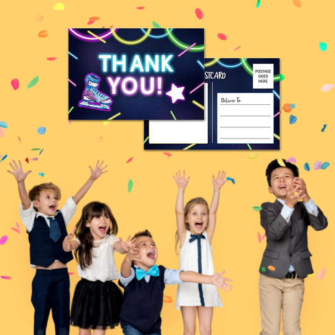 Disfuco Set 20 (A05) Birthday Thank You Postcards, Neon Roller Skating Thank You Cards for Kids Girls Boys Birthday