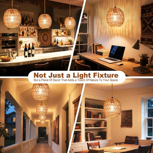 Maliralt 16.4ft Hanging Lamps Rattan Pendant Light Hanging Lights Plug in Cord Pendant Light Fixture Plug Into Wall