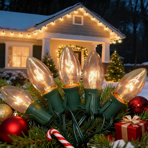 C9 Clear Christmas Lights, 25Ft Vintage Outdoor String Lights with 26 C9