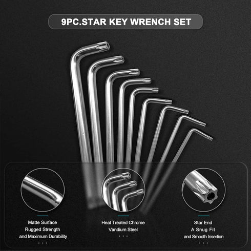 HAUTMEC 9-Piece Star Wrench Set, L Shape Metric Allen Wrench Set for Tamper Resistant Fasteners