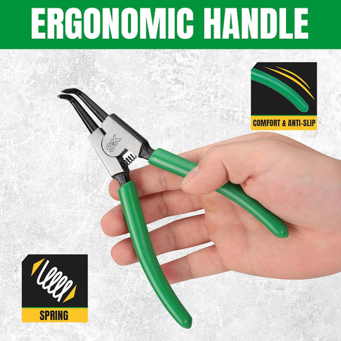 SK 7-Inch Snap Ring Pliers - External Circlip Pliers with 90-Degree Bent Jaw, Tip Diameter 5/64'', Premium CR-V Steel
