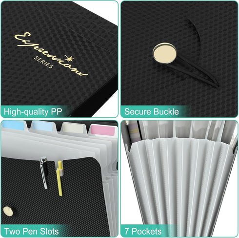 Sooez 7 Pocket Expanding File Folder, Premium Accordion Organizer, Letter Size Folders for Documents, Portable School
