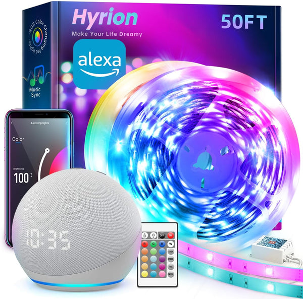 hyrion Smart LED Light Strips,50 ft WiFi LED Light,Sound Activated Color Changing