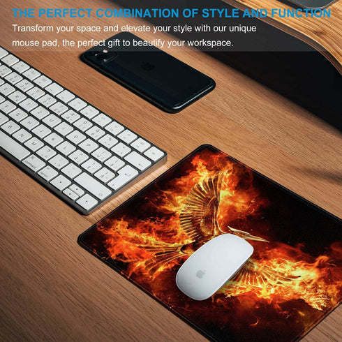 Large Mouse Pad, Cool Fire Phoenix Design - Office Computer Laptop Mouse Pad with Stitched Edges, Non-Slip