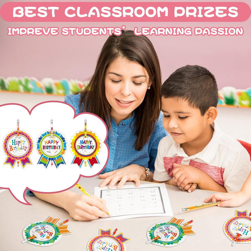 Panelee 72 Pcs Happy Birthday Pencils and Greeting Cards Set, Colorful Printed Birthday Pencils with Erasers