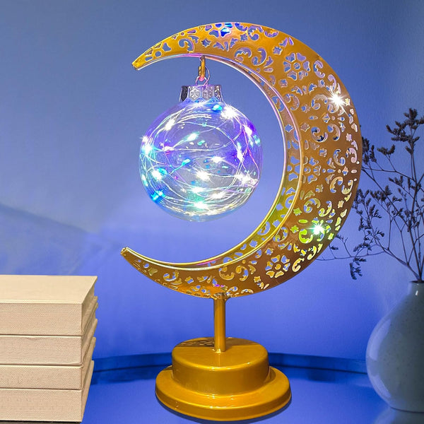 Mayamila Decorative Table Lamp, Crescent Moon Light Ramadan Table Decor, Battery Powered Christmas
