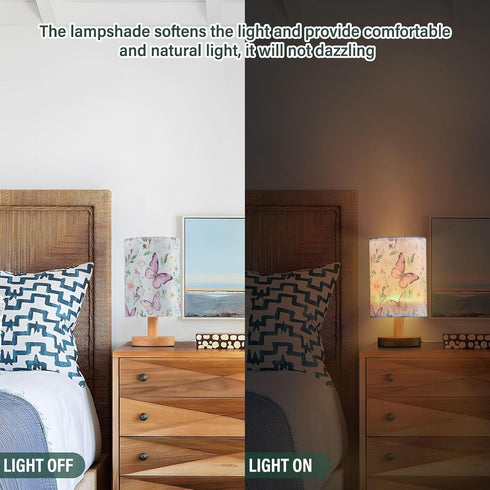 ALAZA Bedside Table Lamp for Bedroom Purple Butterfly Floral Nightstand LED Light Lamps with USB Port Linen Fabric