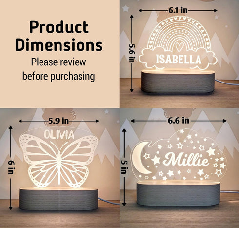 ENGRAVIFY Custom Night Light Cute Personalized Baby Gifts Cloud Butterfly Rainbow Moon & Stars Customized Name Gifts