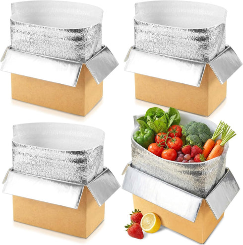 Convivium 4 Pack Insulated Shipping Boxes with Foil Liner Bags, Reusable Thermal Cooler