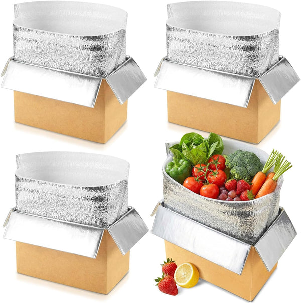 Convivium 4 Pack Insulated Shipping Boxes with Foil Liner Bags, Reusable Thermal Cooler