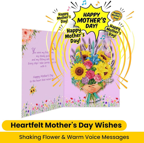 5.9 7.9Inch Mothers Day Card with Sound & Motion, Musical Sunflower Bouquet Mother's Day Card, Heartfelt Mothers Day