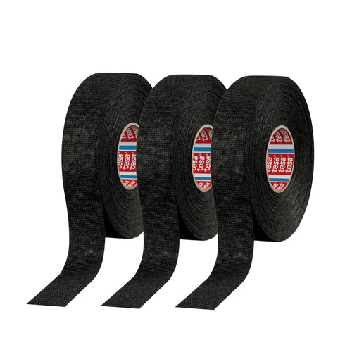 tesa 51608 Black Noise Damping PET Fleece Automotive Wire Harness Tape, 19mm x 25m, 3 Rolls