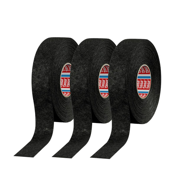 tesa 51608 Black Noise Damping PET Fleece Automotive Wire Harness Tape, 19mm x 25m, 3 Rolls