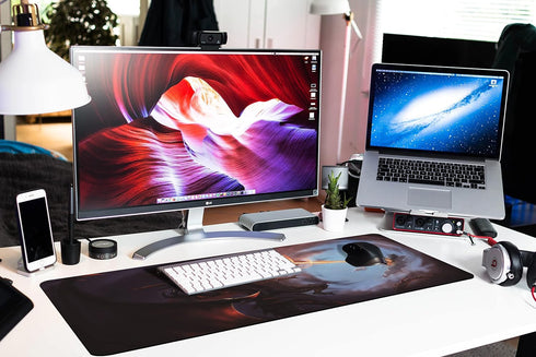 Extended Large Gaming Mouse Pad - Cool Dragon Flame XXL Size, Non-Slip Rubber Base, Stitched Edges, 35.4 x 15.7inch